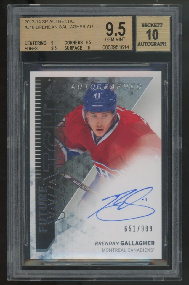 2013-14 UD SP Authentic Brendan Gallagher RC Future Watch Auto /999 BGS 9.5 10 - Image 1 of 2