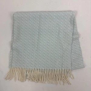 Deane & White 100% Cashmere Fringe Scarf Light Blue Cream Soft Warm Winter - Picture 1 of 3