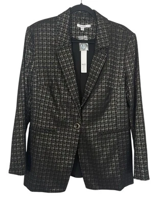 NWT Chico’s Brigitte Metallic Tiles Blazer Black Contemporary Career Sz 3 (16) - Image 1 of 4