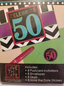 50th Birthday Party Invitations Envelopes Seals & Save The Date Stickers Unisex - Picture 1 of 3
