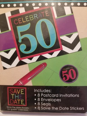50th Birthday Party Invitations Envelopes Seals & Save The Date Stickers Unisex - Image 1 of 3