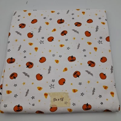 36x58 Knit Sewing Fabric Pumpkins Bats & Stars On White Unbranded - Image 1 of 2