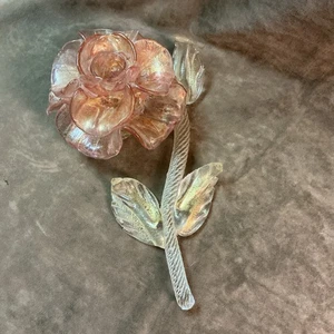 Raro portacandele anni 40 Salviati Mirano Italia arte vetro fiore rosa stelo con oro - Foto 1 di 8