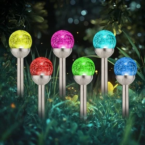 Solar Lights Outdoor, 6 Pack LED Color Changing Stainless Steel Solor Lights ... - Picture 1 of 7
