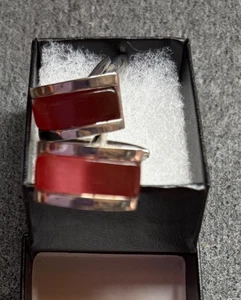 PINK CATS EYE GLASS SILVER TONE CUFFLINKS - Picture 1 of 5
