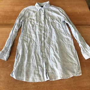 Tahari 100% Linen Top Women S Blue Button Up Pocket Long Sleeve Collared - Picture 1 of 15
