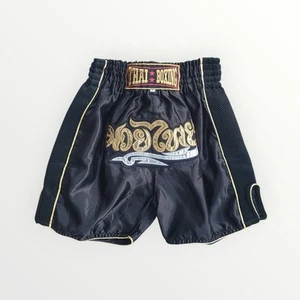 Pantalones Cortos Muay Thai Negros Boxeo Tailandés Juvenil Talla Mediana Elástico Cordón Cintura - Imagen 1 de 8