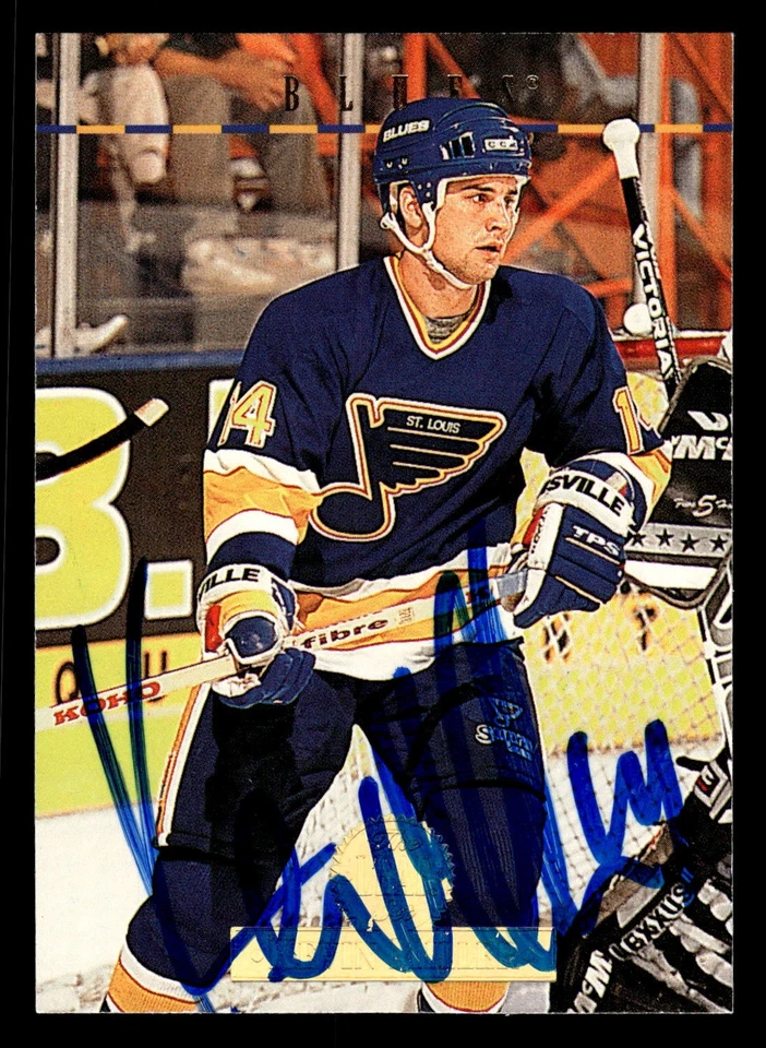 Kevin Miller 1994-95 Leaf #129 St. Louis Blues AUTO HAND SIGNED - Image 1 of 2