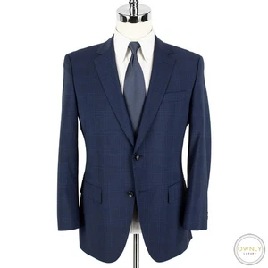 NWOT CURRENT Hugo Boss Blue Wool Polyester Plaid Dual Vents 2Btn Jacket 40R - Picture 1 of 12