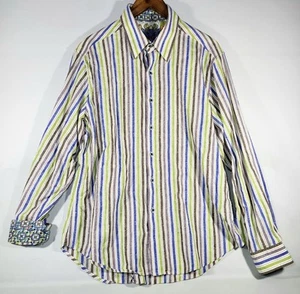 ROBERT GRAHAM Herren XL gestreiftes Langarm Flip Manschette klassisches geknöpftes Hemd Baumwolle - Bild 1 von 13