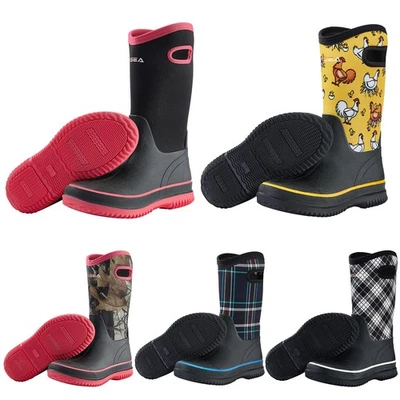 HISEA Mujeres Botas de Lluvia a Media Pantorrilla con Asas Impermeable Antideslizante Barro Bota de Jardín Foto 1 de 4