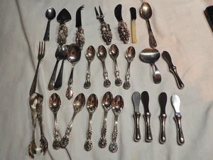 Lot Of 27 Mini Flatware PIECES  Thongs Spoons Forks Knives 4" to 6.5" - Picture 1 of 5