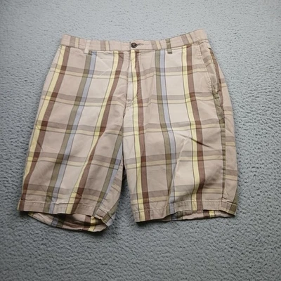 Volcom Stone Shorts Mens 36 Beige Plaid Flat Front Chino Skate Surf - Image 1 of 4