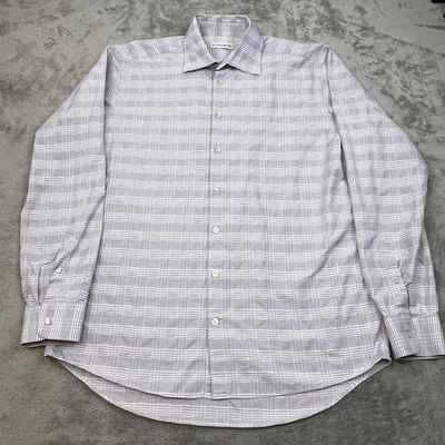 Etro Shirt Mens Med 42 Purple White Textured Check Dress Long Sleeve Made Italy - Image 1 of 4