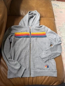 Aviator Nation 5 Rayas Cremallera Sudadera con Capucha M Chaqueta Gris Jaspeado Unisex Arco Iris - Imagen 1 de 8