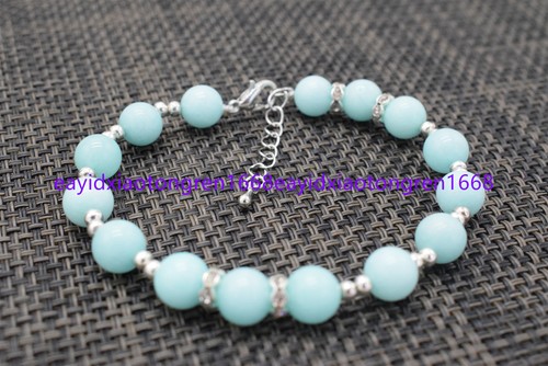 VALENTINO Grazioso bracciale perle rotonde in amazzonite blu naturale 8 mm 7 5 pollici