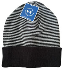 Winter We Essentials Unisex One Size Winter Black Gray Striped Beanie Hat 