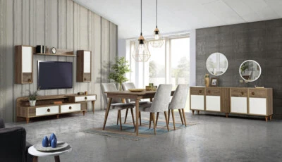 Wohnzimmer Anrichte mit Spiegel Garnitur Holz Braun Neu Modern Luxus - Bild 1 von 3