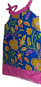 Vestido Hippo Hula Niñas Corbata Hombro Talla 6X Azul Rosa Verde Floral - Imagen 1 de 5