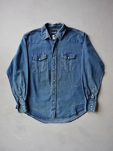 Vintage Wrangler Denim Shirt Pearl Snap Size XL Faded Chambray Western Workwear - Picture 1 of 6