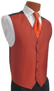 Men's Armanno Cognac Red Tuxedo Vest & Tie Brown Auburn Wedding Groom Prom - Picture 1 of 7