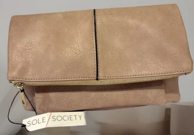 Bolso sin asas Sole Society plegable bolso rosa rubor imitación cuero forrado nuevo con etiquetas Foto 1 de 4