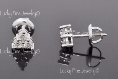  Pendiente de diamantes naturales de oro blanco de 14 k de 0,50 quilates con 3 piedras atornillado trasero  Foto 1 de 4