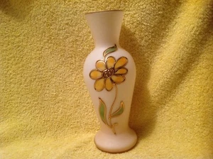 RARE Vintage Italian Norleans Satin Glass Vase With Handpainted Flower - Picture 1 of 5