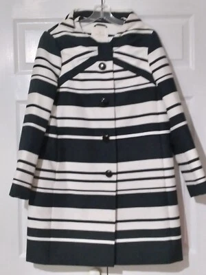 Kate Spade Coat Jacket Women's 14 Black & White Stripe BOW Pre-Owned - Image 1 of 4