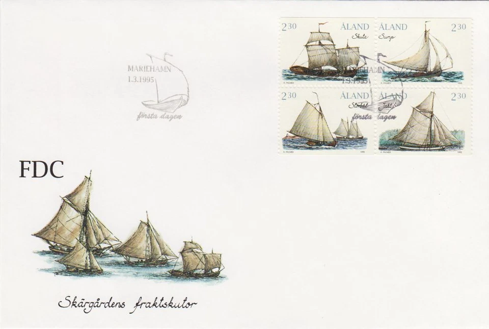 Fishing Boats Vintage Old Ships Vessels Aland Island Finland Mint FDC Sheet 1995 - Image 1 of 1