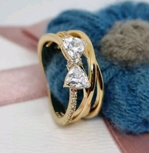 NEW Genuine Pandora Sparkling Bow & Crossover Band Ring Size 54 π ALE MET - Picture 1 of 13