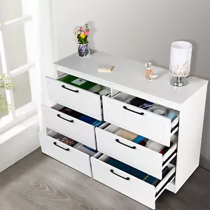 For Bedroom Double Dresser Storage Chest of Cabinet Storage Organizer 6 Drawer - Picture 1 of 7