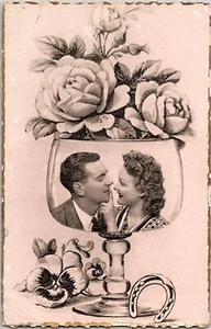Birthday Postcard Romantic Message Couple Black Roses Edition Claudina Vintage - Picture 1 of 6