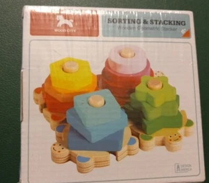 Wood City Sorting & Stacking Toy For 12+ Months New - Picture 1 of 5
