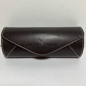 Hard Shell Eye Glasses Sunglasses Case Ellen Tracy Dark Brown Top Stitched Snap - Picture 1 of 10