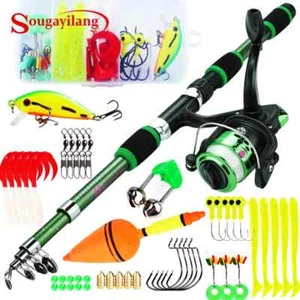 Spinning Fishing Rod and Reel Combo1.8M Telescopic Rod with 5.2:1 Fishign Reel - Picture 1 of 34
