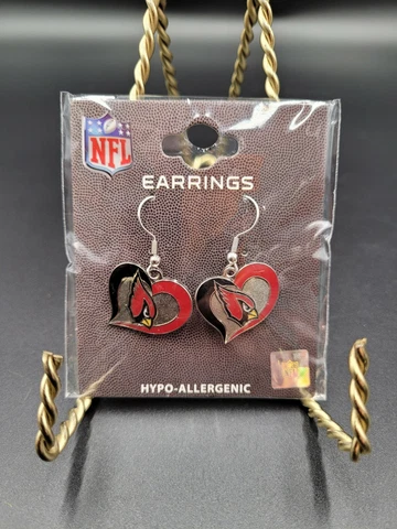 Arizona Cardinals Earrings NFL Aminco Pierced Heart Silver Red Black Cover