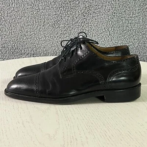 Johnston Murphy Shoes Mens 11.5M Black Leather Brogue Cap Toe Derby Oxford Italy - Picture 1 of 18