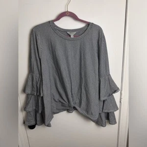 Women’s round neck long sleeve layered ruffles with stripes top Size XL #1481 - Picture 1 of 10