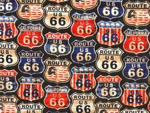 REMNANT: "Route 66" road signs fabric scrap 10" X 10" (scrap) - Picture 1 of 3