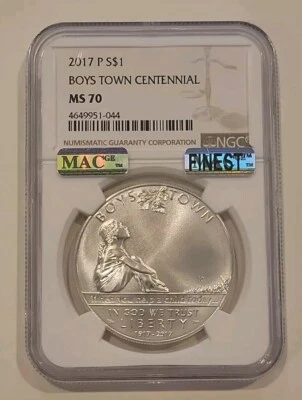 2017 P Boys Town Silver Dollar NGC MS70 MAC Finest - Image 1 of 2