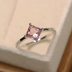 1.25CT Princess Pink Tourmaline Solitaire Engagement Ring 14K White Gold Over - Picture 1 of 9