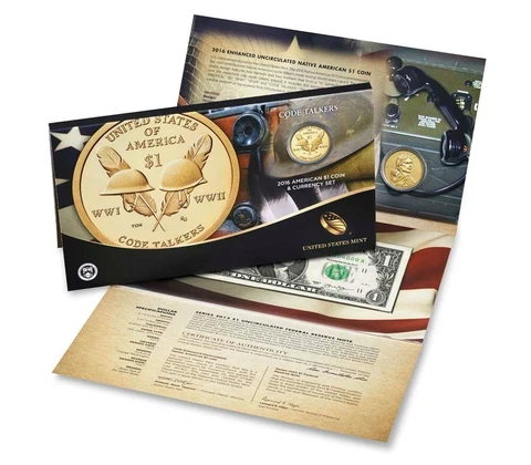 2016 S US Mint Code Talkers American $1 Coin and Currency Set OGP - Unsealed Cover