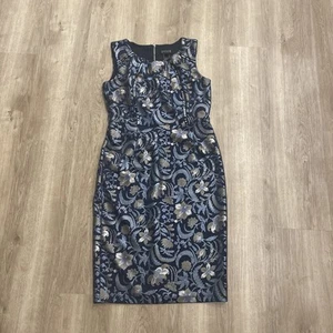 Enfocus Studio Navy Floral Jacquard Sheath Dress Women’s Size 8 Sleeveless - Picture 1 of 22