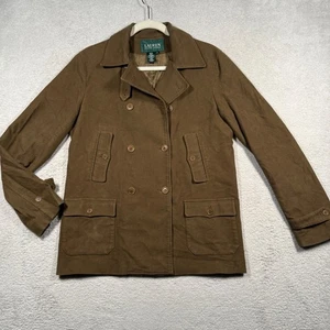 Vintage Lauren Ralph Lauren Brown Double Breasted Military Jacket Pea Coat LRL - Picture 1 of 7