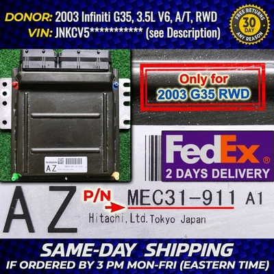 Unidad informática módulo de control del motor ECM ECU 2003 Infiniti G35 tracción trasera MEC31-911 OEM Foto 1 de 4