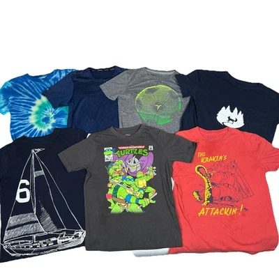 Lot of 7 Boys Size 8 YM Short Sleeve Shirts TMNT Kraken Tie Dye Soccer Gap.  X - Image 1 of 4