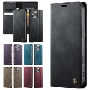 For iPhone 17 16 Pro Max 16e 15 14 13 12 11 Leather Wallet Case Stand Card Slot - Picture 1 of 73