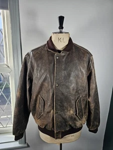 Vintage Chevignon A2 Leather Flight Jacket 2XL Brown Bomber Airs & Corps 350th - Picture 1 of 21