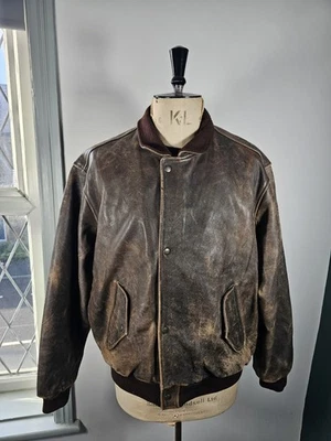 Vintage Chevignon A2 Leather Flight Jacket 2XL Brown Bomber Airs & Corps 350th - Image 1 of 4